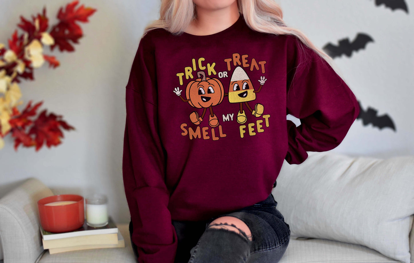 Trick or Treat Sweatshirt, Funny Halloween Sweatshirt, Halloween Party Sweatshirt, Halloween Costume Sweatshirt, Women Halloween Sweatshirt