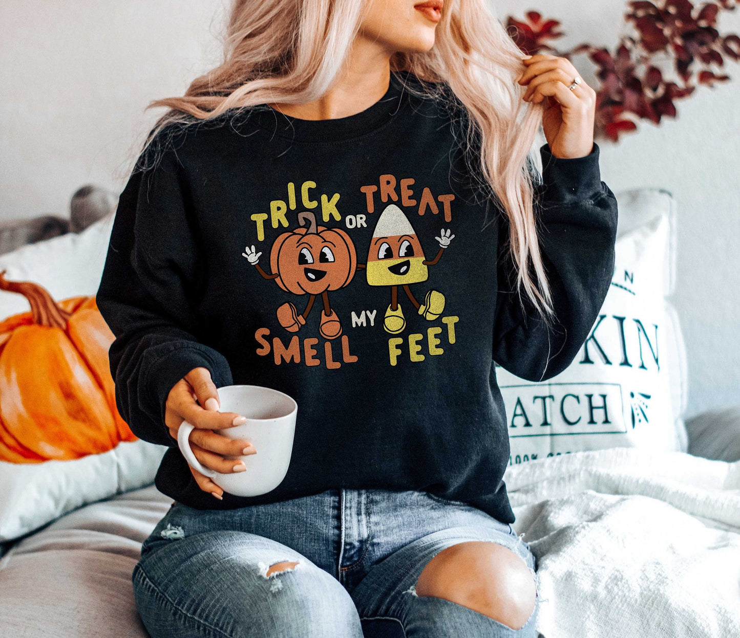 Trick or Treat Sweatshirt, Funny Halloween Sweatshirt, Halloween Party Sweatshirt, Halloween Costume Sweatshirt, Women Halloween Sweatshirt