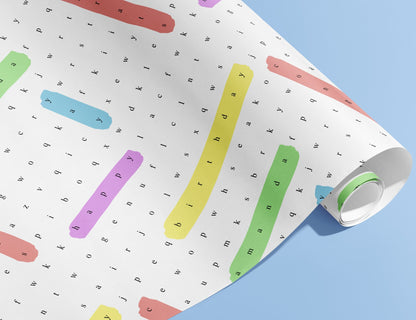 Personalised Birthday Gift Wrap, Wrapping Paper, Word search, Your Name, Customised, Wedding, Party, Paper, Your Age, Eco, Recyclable, Ink