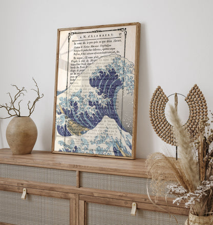 The Great Wave by Katsushika Hokusai Poster Print on vintage page of a book,  Japanese Art,  Vintage Poster, Katsushika Hokusai wall art