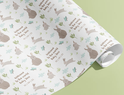 Personalised Wrapping Paper, Birthday, New Baby, Gift Wrap, Rabbit, Green, Customised, Bunny, Party, Baby, Children, Gifts, Presents, Ages