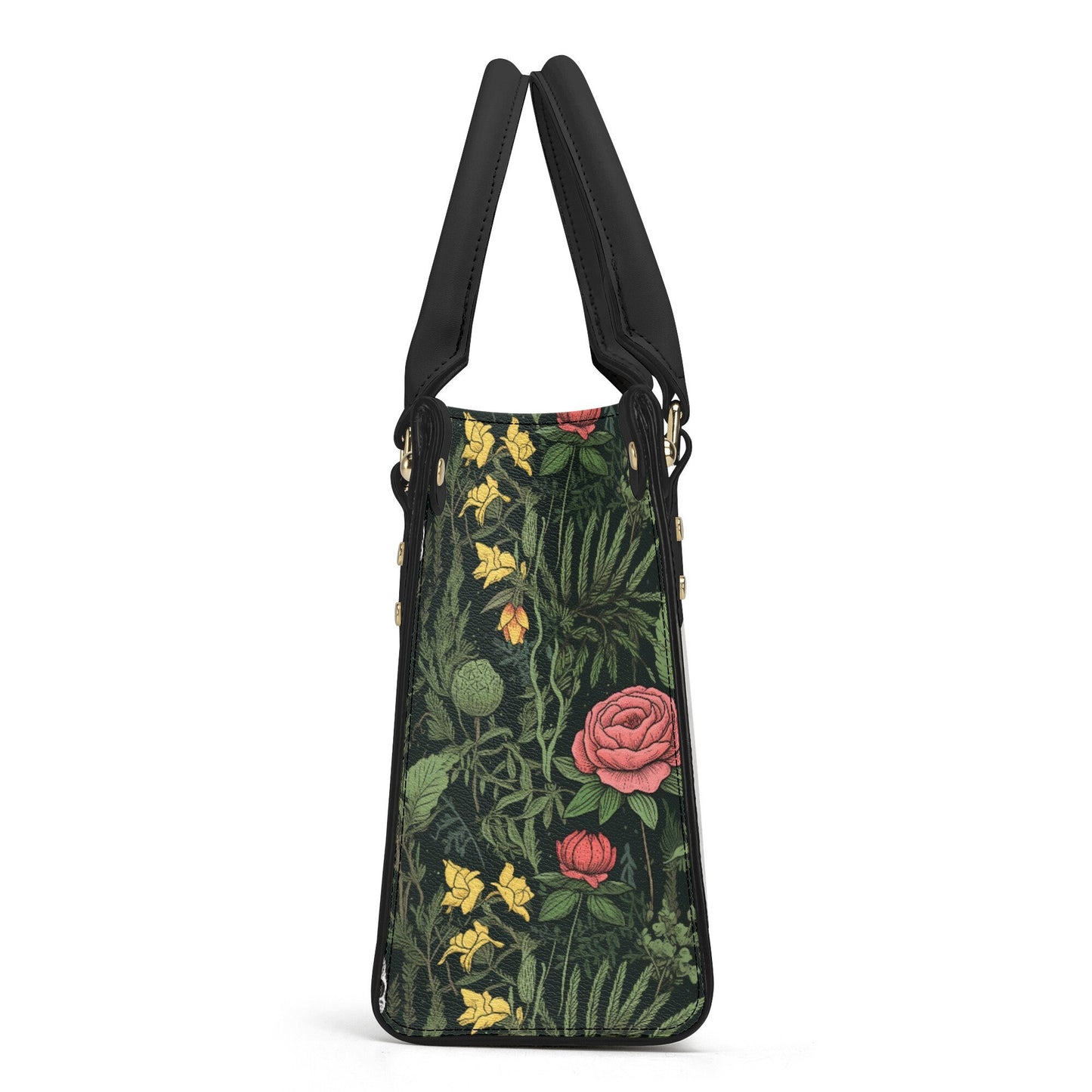Dark Botanical Gothic PU Leather Tote Bag, Wild Roses Handbag, Trendy Fashion Handbag for Girls, Moms Gift, Vegan Leather Handbag For Women,