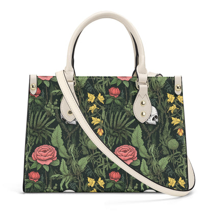 Dark Botanical Gothic PU Leather Tote Bag, Wild Roses Handbag, Trendy Fashion Handbag for Girls, Moms Gift, Vegan Leather Handbag For Women,