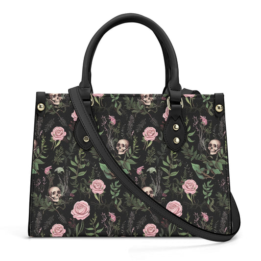 Dark Botanical Gothic PU Leather Tote Bag, Trendy Fashion Handbag for Girls & Moms, Cute Women Vegan Leather Handbag Purse, Gift For Her