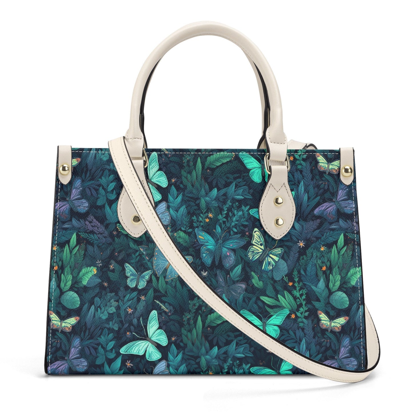 Butterflies Gothic PU Leather Tote Bag, Trendy Fashion Handbag for Girls & Moms, Vegan Leather Handbag Gift For Women, Roomy Handbag Gift