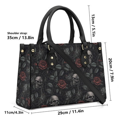 Gothic PU Leather Tote Bag, Dark Roses and skull Trendy Fashion Handbag, Dark academia Vegan Leather Handbag Gift, Black Rose Purse