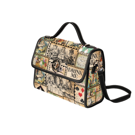 Vintage Stamp Alice in Wonderland Waterproof Canvas Purse. Womans Crossbody/Shoulder bag. Gift for Her