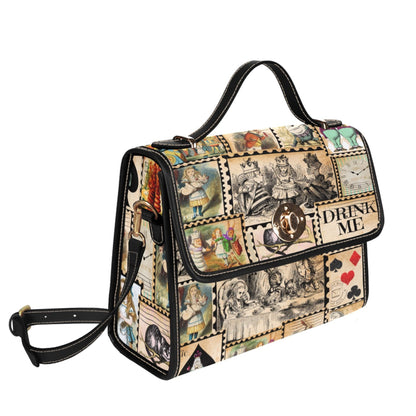 Vintage Stamp Alice in Wonderland Waterproof Canvas Purse. Womans Crossbody/Shoulder bag. Gift for Her