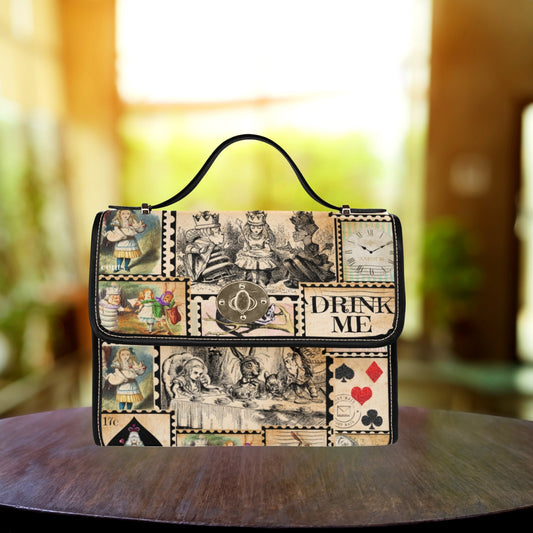 Vintage Stamp Alice in Wonderland Waterproof Canvas Purse. Womans Crossbody/Shoulder bag. Gift for Her