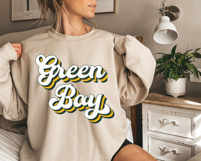 Green Bay Football Sweatshirt, Vintage Green Bay Crewneck, Retro Green Bay Sweatshirt, Green Bay Varsity Sweatshirt, Green Bay Long Sleeve