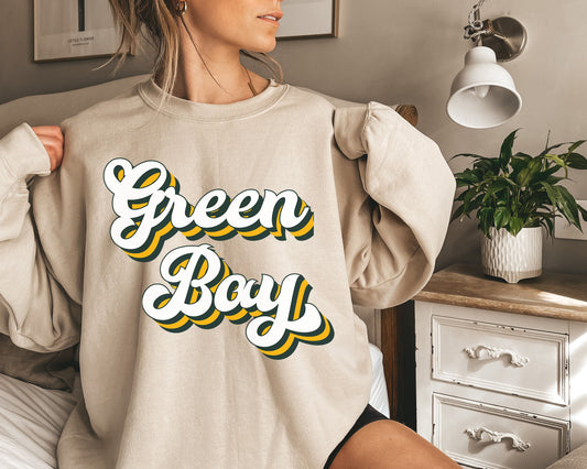Green Bay Football Sweatshirt, Vintage Green Bay Crewneck, Retro Green Bay Sweatshirt, Green Bay Varsity Sweatshirt, Green Bay Long Sleeve