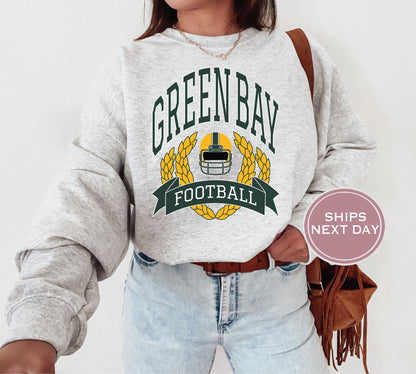 Green Bay Football Sweatshirt, Vintage Green Bay Crewneck, Retro Green Bay Sweatshirt, Green Bay Varsity Sweatshirt, Green Bay Long Sleeve
