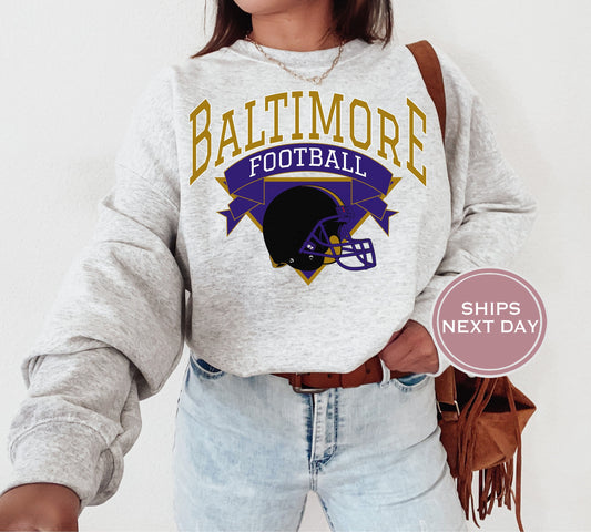 Baltimore Football Sweatshirt, Vintage Baltimore Crewneck, Retro Baltimore Sweatshirt, Baltimore Varsity Sweatshirt, Baltimore Long Sleeve