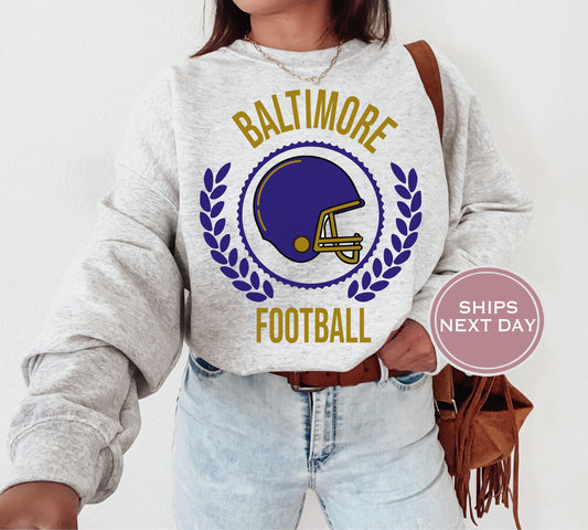 Baltimore Football Sweatshirt, Vintage Baltimore Crewneck, Retro Baltimore Sweatshirt, Baltimore Varsity Sweatshirt, Baltimore Long Sleeve