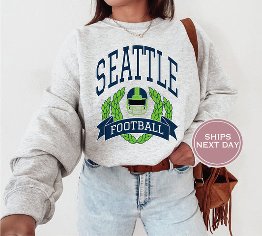Seattle Football Sweatshirt, Vintage Seattle Crewneck, Retro Seattle Sweatshirt, Seattle Varsity Sweatshirt, Seattle Long Sleeve