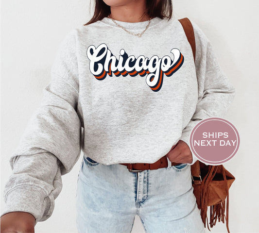 Chicago Football Sweatshirt, Vintage Chicago Crewneck, Retro Chicago Sweatshirt, Chicago Varsity Sweatshirt, Chicago Long Sleeve