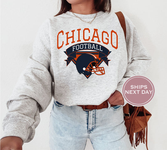 Chicago Football Sweatshirt, Vintage Chicago Crewneck, Retro Chicago Sweatshirt, Chicago Varsity Sweatshirt, Chicago Long Sleeve