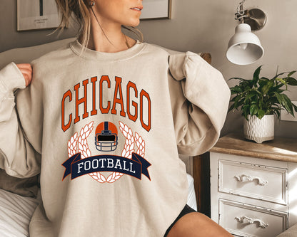 Chicago Football Sweatshirt, Vintage Chicago Crewneck, Retro Chicago Sweatshirt, Chicago Varsity Sweatshirt, Chicago Long Sleeve