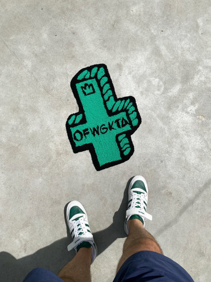 Logo Rug Handcrafted Ready to Ship, Hypoallergenic, Cross Design, Anti-Slip Backing