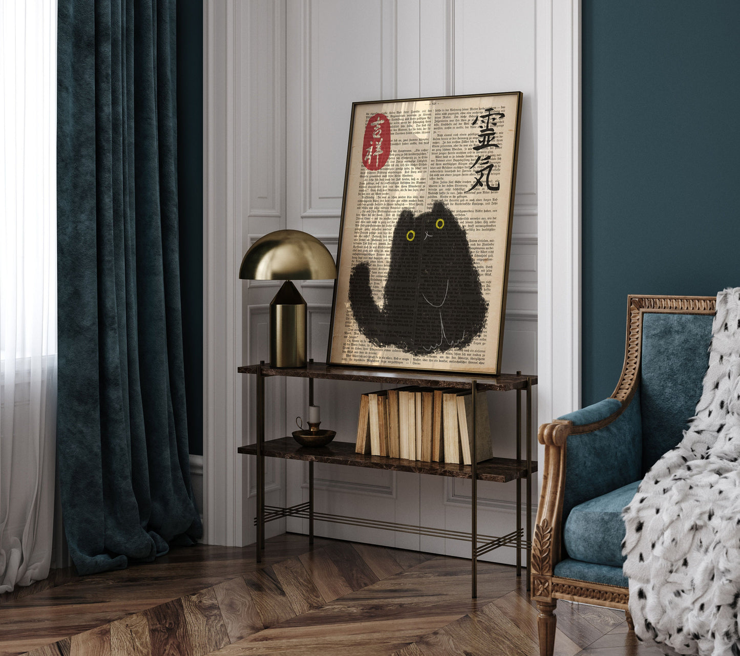 Japanese Cat Poster on vintage book page, Japanese cat art print, Cat Lovers Gift, Japanese VIntage Wall Art, Japanese woodblock print