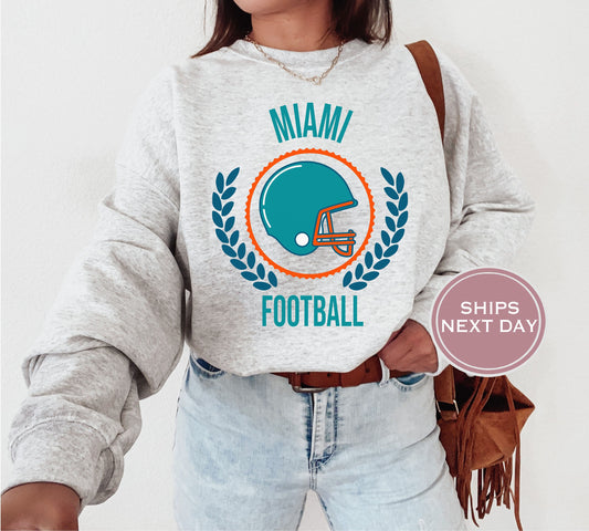 Miami Football Sweatshirt, Vintage Miami Crewneck, Retro Miami Sweatshirt, Miami Varsity Sweatshirt, Miami Long Sleeve
