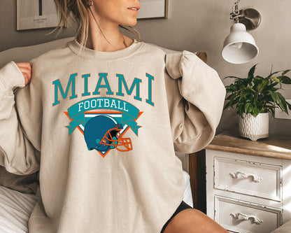 Miami Football Sweatshirt, Vintage Miami Crewneck, Retro Miami Sweatshirt, Miami Varsity Sweatshirt, Miami Long Sleeve