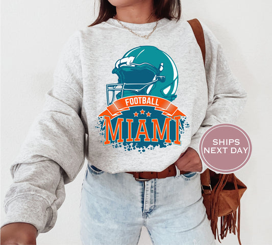 Miami Football Sweatshirt, Vintage Miami Crewneck, Retro Miami Sweatshirt, Miami Varsity Sweatshirt, Miami Long Sleeve