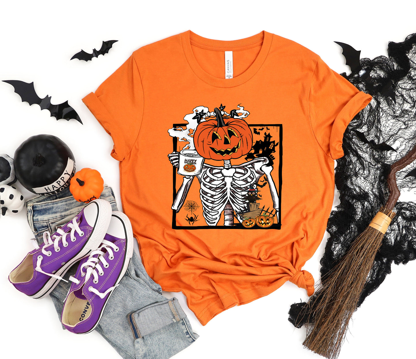 Pumpkin Skeleton Drinking Coffee Shirt, Funny Halloween T shirt, Skeleton Coffee Lover Shirts, Enjoy Pumpkin Sweatshirt, Coffee Lover Tees