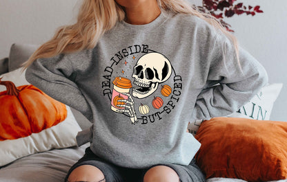 Dead Inside But Spiced Shirt,Fall shirt,Dead inside halloween shirt,Womens skeleton halloween shirt,Funny halloween shirt, Pumpkin Shirt