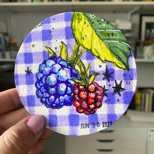 Summer Berries Original Mixed Media Drawing | Round Marker Drawing on Paper