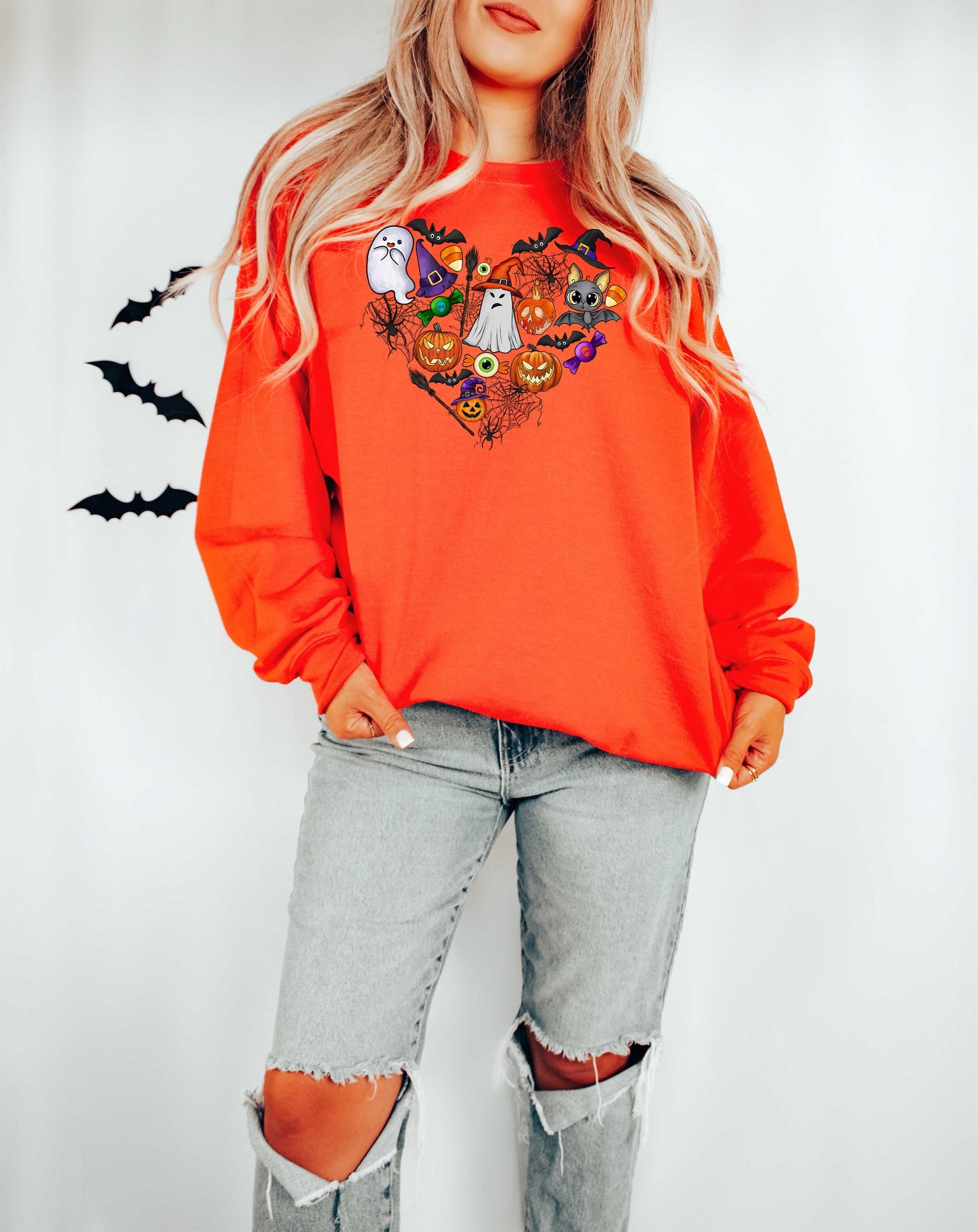 Doodles Halloween Sweatshirt, Halloween Sweatshirt, Cute Halloween Theme Hoodie, Happy Halloween Sweatshirt,Happy Halloween Heart Sweatshirt