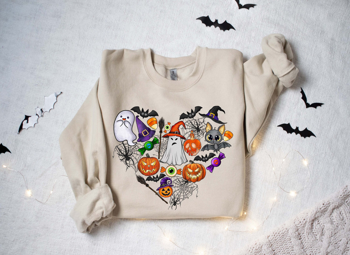 Doodles Halloween Sweatshirt, Halloween Sweatshirt, Cute Halloween Theme Hoodie, Happy Halloween Sweatshirt,Happy Halloween Heart Sweatshirt