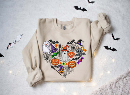 Doodles Halloween Sweatshirt, Halloween Sweatshirt, Cute Halloween Theme Hoodie, Happy Halloween Sweatshirt,Happy Halloween Heart Sweatshirt