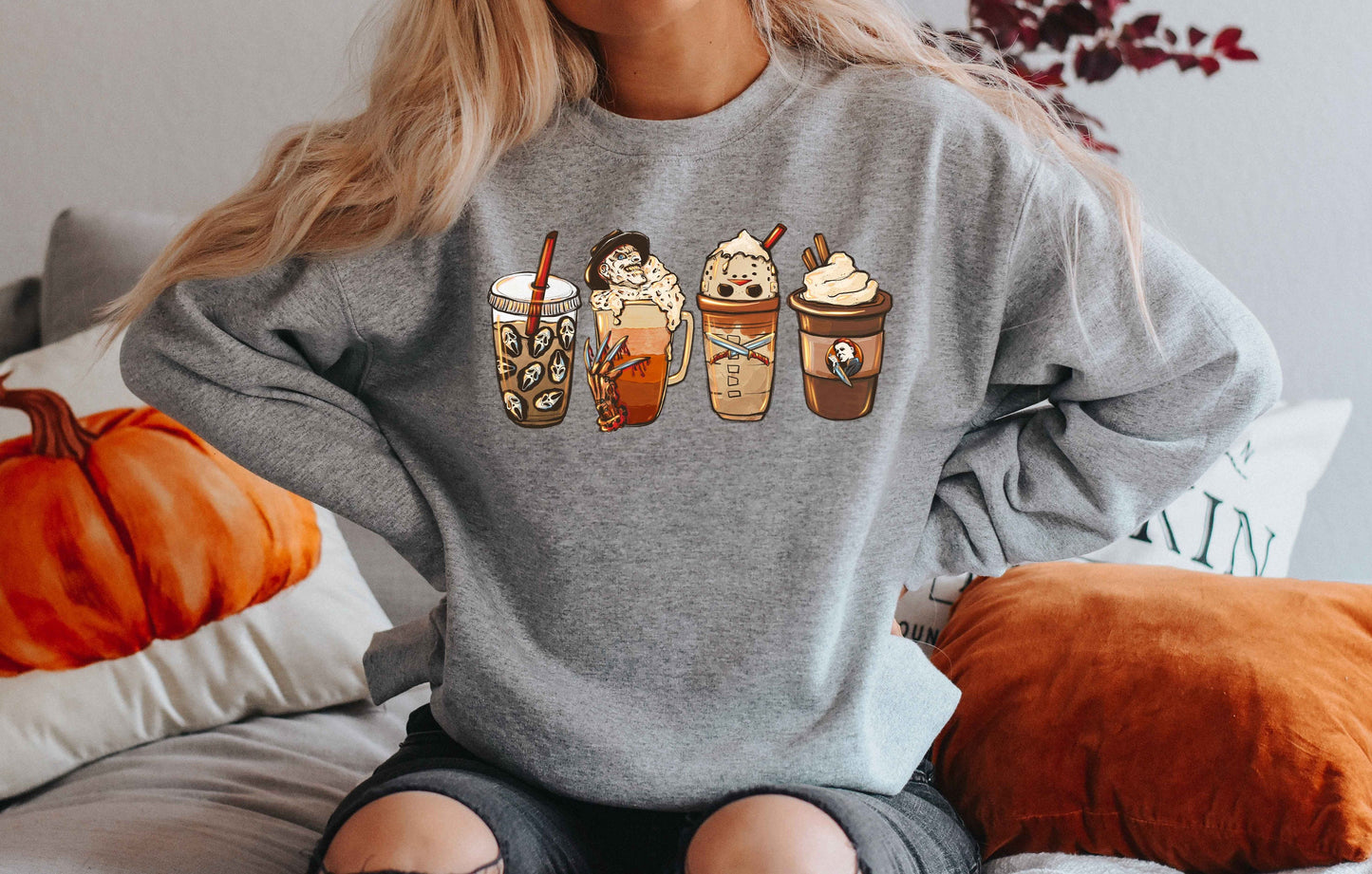 Halloween Horror Coffee Sweatshirt, Horror Movie Coffee Halloween Hoodie, Halloween Sweatshirt, Spooky Season Sweater,Happy Halloween Hoodie