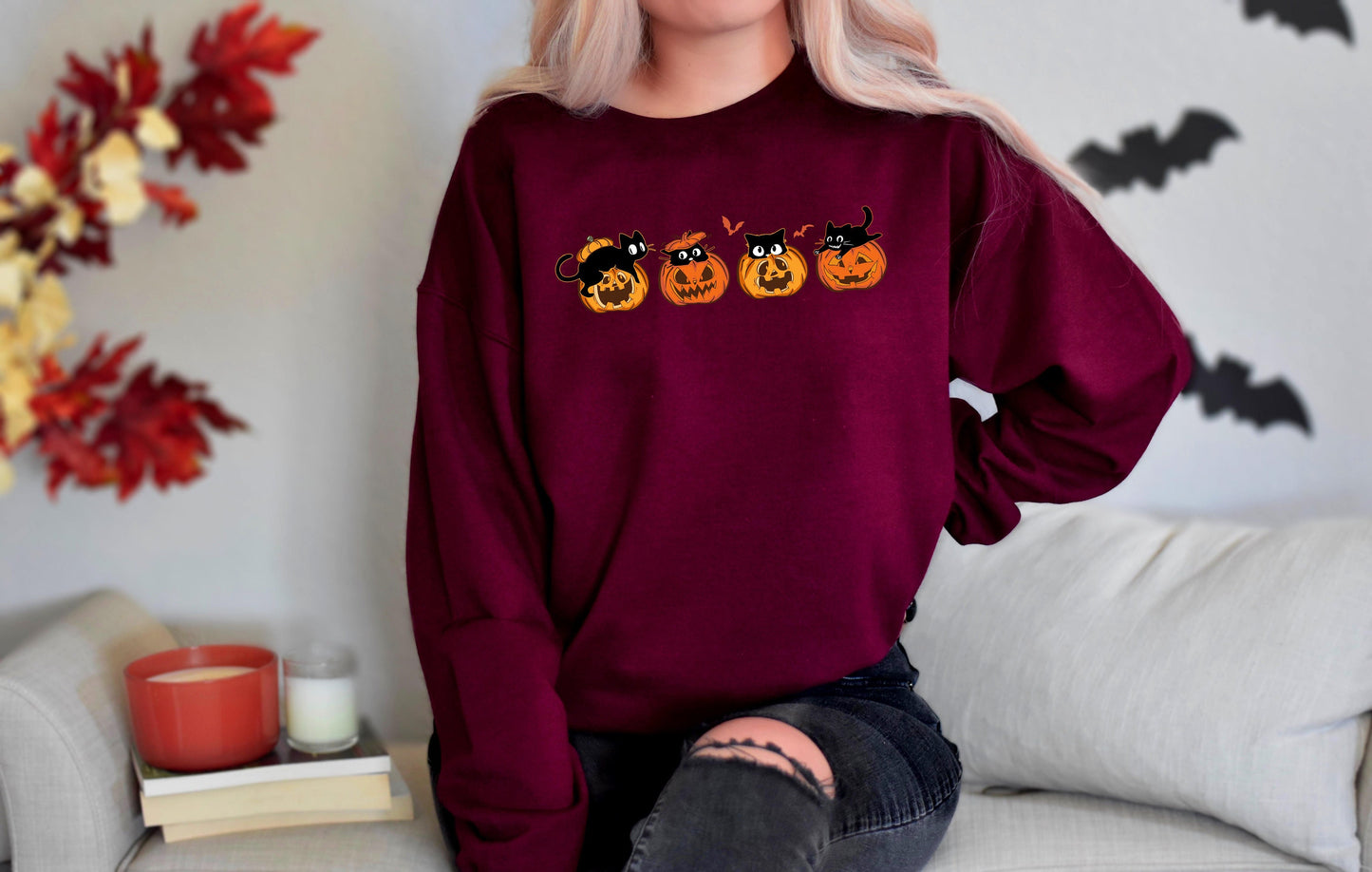 Halloween Sweatshirt,Cat Sweatshirt,Ghost Shirt,Halloween Sweater,Cool Halloween Cat Shirt,Cat Lover Tshirt, Black Cat Shirt,Spooky Season