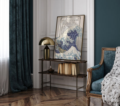 The Great Wave by Katsushika Hokusai Poster Print on vintage page of a book,  Japanese Art,  Vintage Poster, Katsushika Hokusai wall art