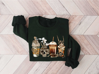 Halloween Horror Coffee Sweatshirt, Horror Movie Coffee Halloween Hoodie, Halloween Sweatshirt, Spooky Season Sweater,Happy Halloween Hoodie