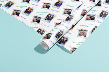 Personalised Anniversary Gift Wrap, Birthday, Wrapping Paper, Photos, Your Name, Customised, Wedding, Party, Paper, Your Age, Recycle, Eco