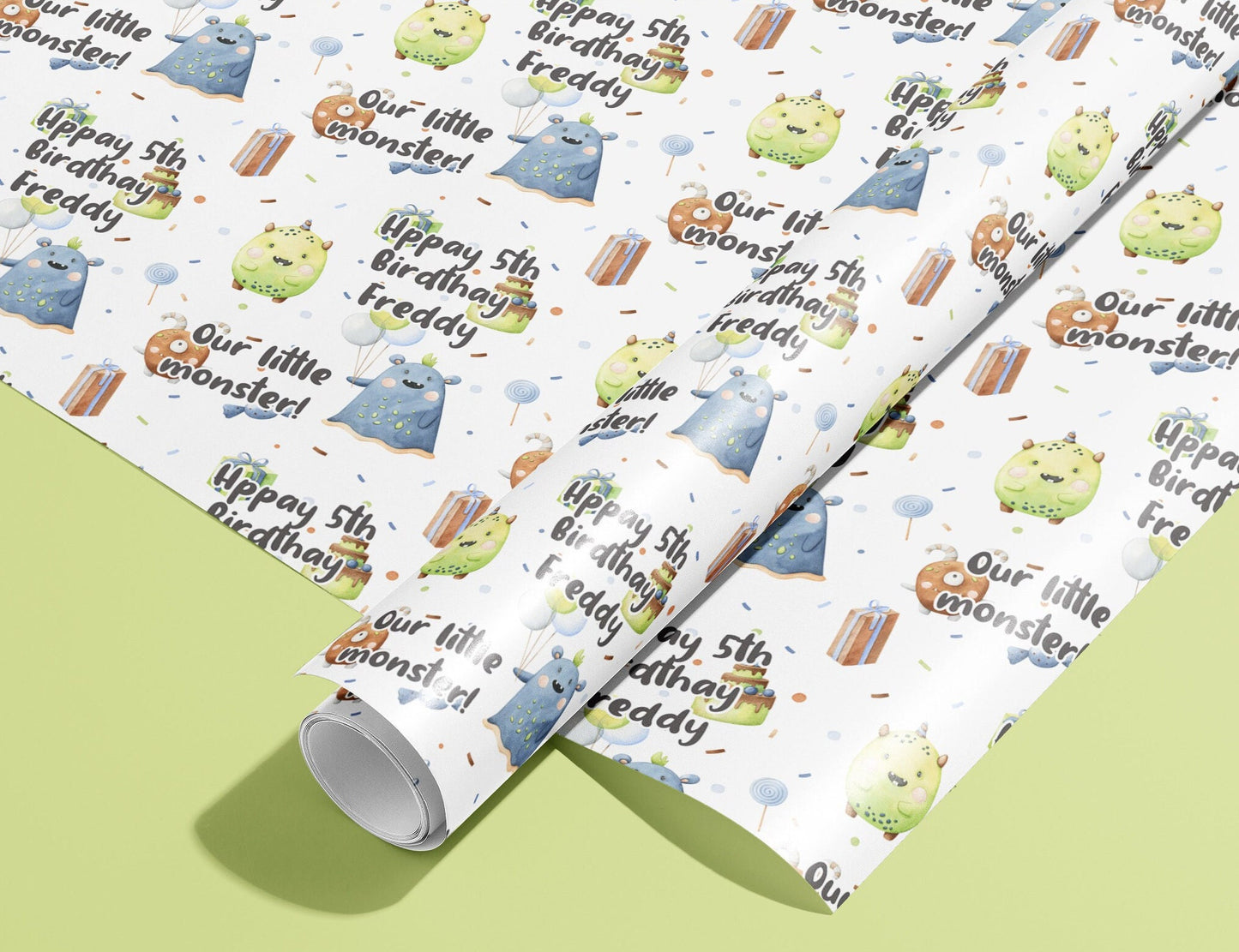 Personalised Wrapping Paper, Birthday, Names, Gift Wrap, Monsters, Green, Customised, Jungle, Party, Baby, Children, Gifts, Presents, Ages
