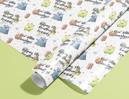 Personalised Wrapping Paper, Birthday, Names, Gift Wrap, Monsters, Green, Customised, Jungle, Party, Baby, Children, Gifts, Presents, Ages