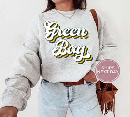 Green Bay Football Sweatshirt, Vintage Green Bay Crewneck, Retro Green Bay Sweatshirt, Green Bay Varsity Sweatshirt, Green Bay Long Sleeve