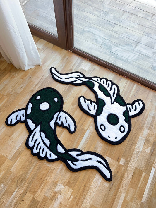 Any color and size variations 2 Kohaku fishes handmade tufted Rug