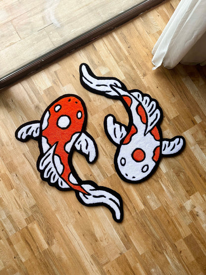 Any color and size variations 2 Kohaku fishes handmade tufted Rug