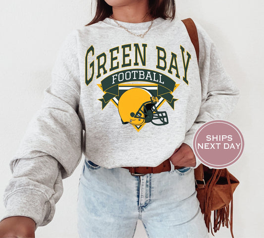 Green Bay Football Sweatshirt, Vintage Green Bay Crewneck, Retro Green Bay Sweatshirt, Green Bay Varsity Sweatshirt, Green Bay Long Sleeve