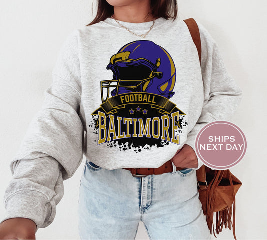 Baltimore Football Sweatshirt, Vintage Baltimore Crewneck, Retro Baltimore Sweatshirt, Baltimore Varsity Sweatshirt, Baltimore Long Sleeve