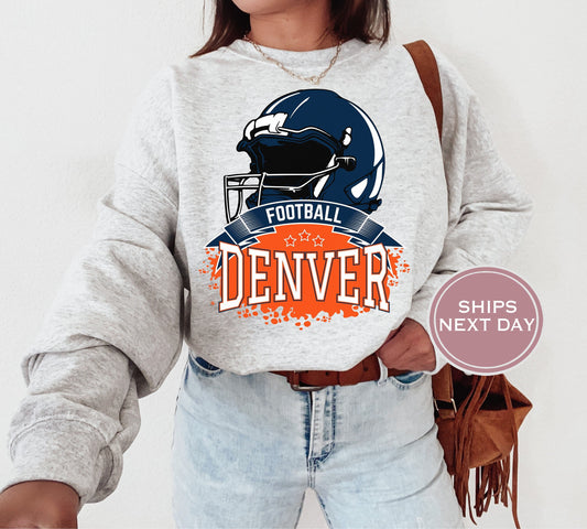 Denver Football Sweatshirt, Vintage Denver Crewneck, Retro Denver Sweatshirt, Denver Varsity Sweatshirt, Denver Long Sleeve