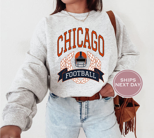Chicago Football Sweatshirt, Vintage Chicago Crewneck, Retro Chicago Sweatshirt, Chicago Varsity Sweatshirt, Chicago Long Sleeve