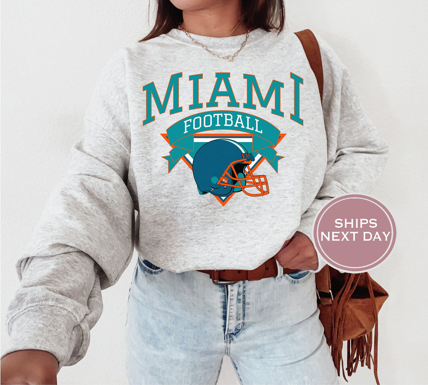 Miami Football Sweatshirt, Vintage Miami Crewneck, Retro Miami Sweatshirt, Miami Varsity Sweatshirt, Miami Long Sleeve