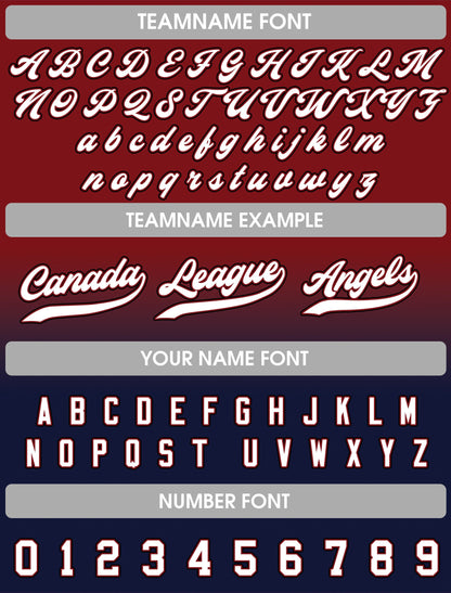 Printed Navy Red Gradient Custom Baseball Jersey with Teamname Name Number, Jerseys Shirt for Men Women Youth Kid, Gifts for Baseball Fans