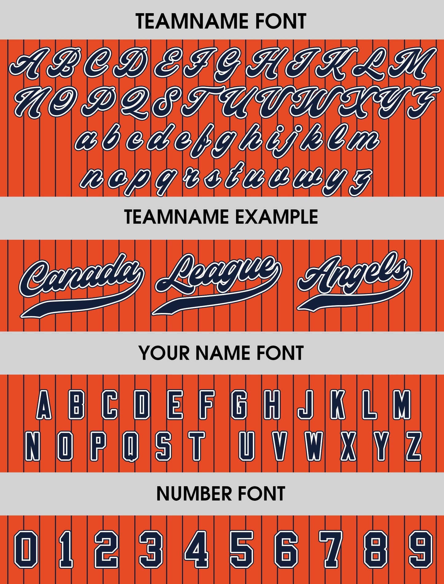Printed Orange Navy Pinstripe Custom Baseball Jersey with Teamname Name Number, Jerseys Shirt for Men Women Youth Kid, Gift for Baseball Fan